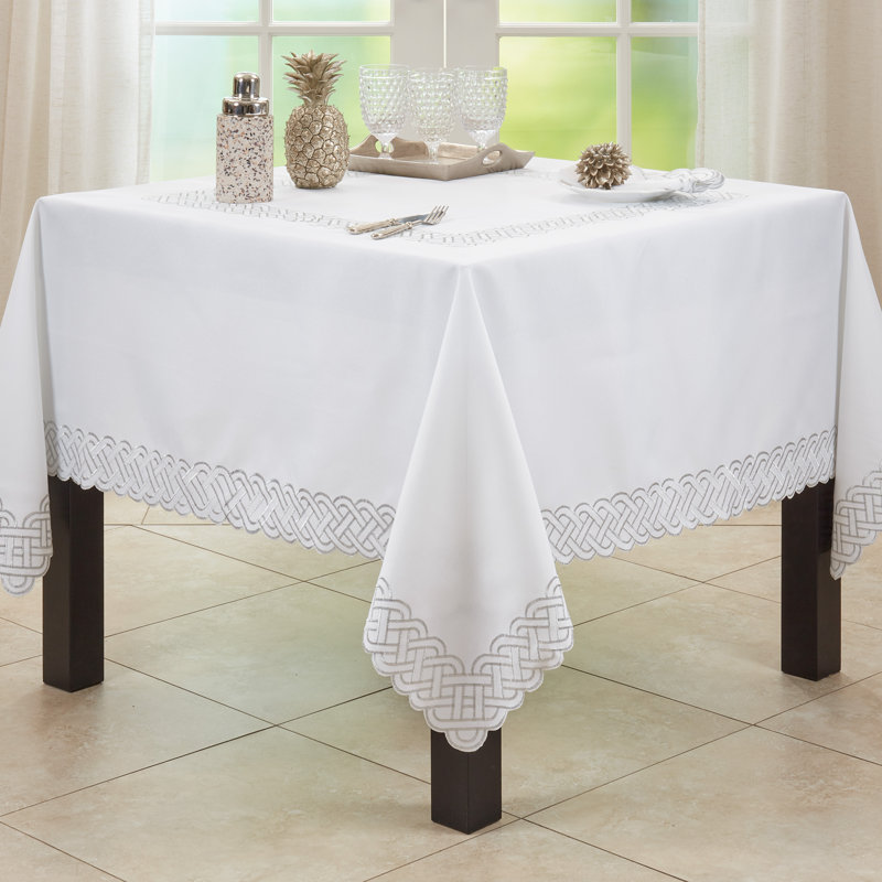 Tablecloth With Braid Embroidery, Silver, 70" x 70"