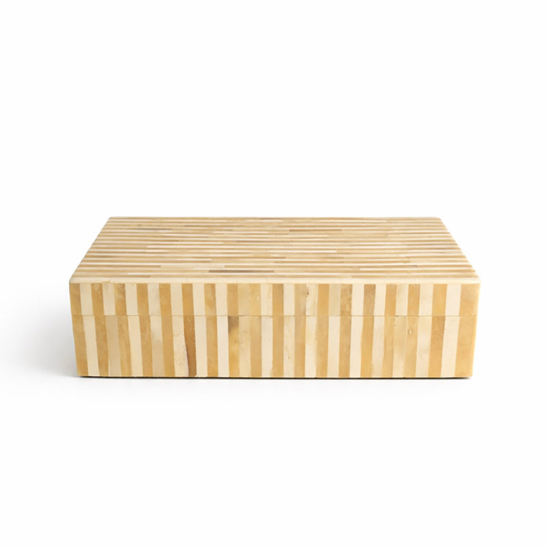 Dilan Sm. Boîte décorative rayée os, H 3 po x l 11 po x P 13,5 po
