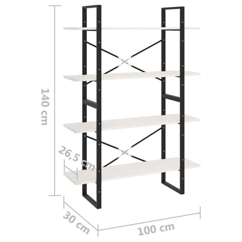 Bibliothèque vidaXL Bibliothèque en bois de pin massif et métal, Blanc, H 55,1 po x l 39,4 po x P 11,8 po