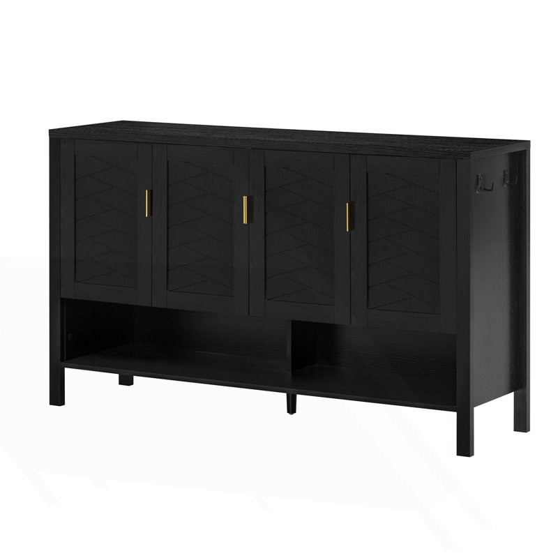 Buffet de rangement avec 4 portes, buffet multifonctionnel avec tablette ouverte et 2 tablettes réglables, Noir