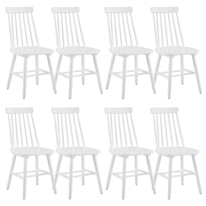 Ensemble de 8 chaises de salle à manger en bois massif l 17,5 po Farmhouse Windsor, Blanc, 8