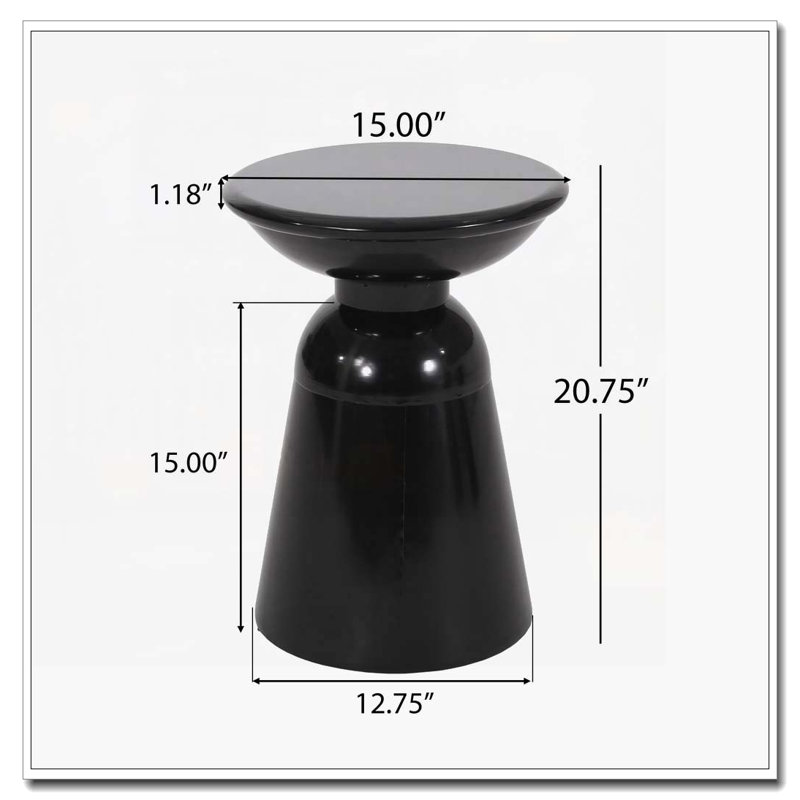 Table de bout d'extérieur en métal, Noir