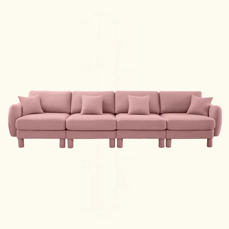 Canapé 4 places avec accoudoirs en forme de coquillage Boucle, Rose, 4, H 35 po x l 141 po x P 35,8 po