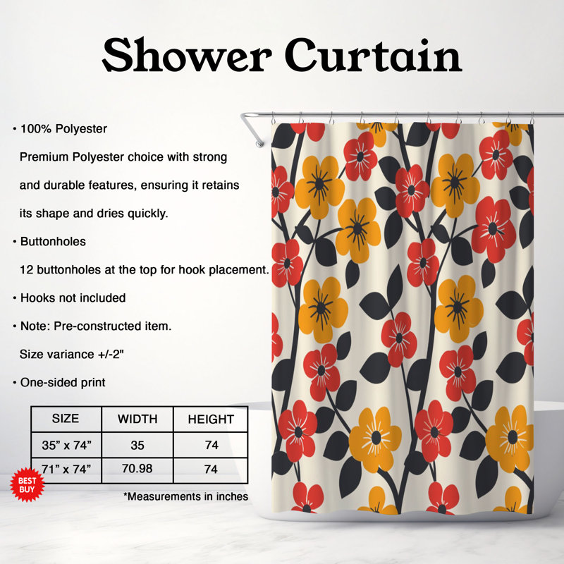 Rideau de douche standard 1 pièce Nostalgic Flowers, H 74 po x l 71 po