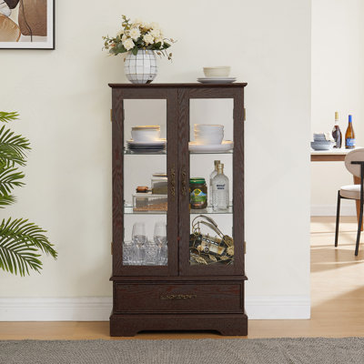 Vitrine vitrée éclairée avec tablettes réglables en verre 2 portes et 1 tiroir