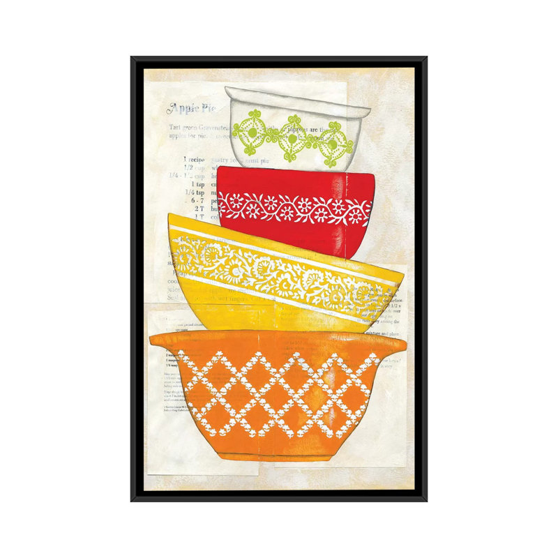 « rétro ware ii », reproduction d’impression sur toile, H 26 po x l 18 po x P 1,5 po, Toile avec cadre noir, Pas de tapis