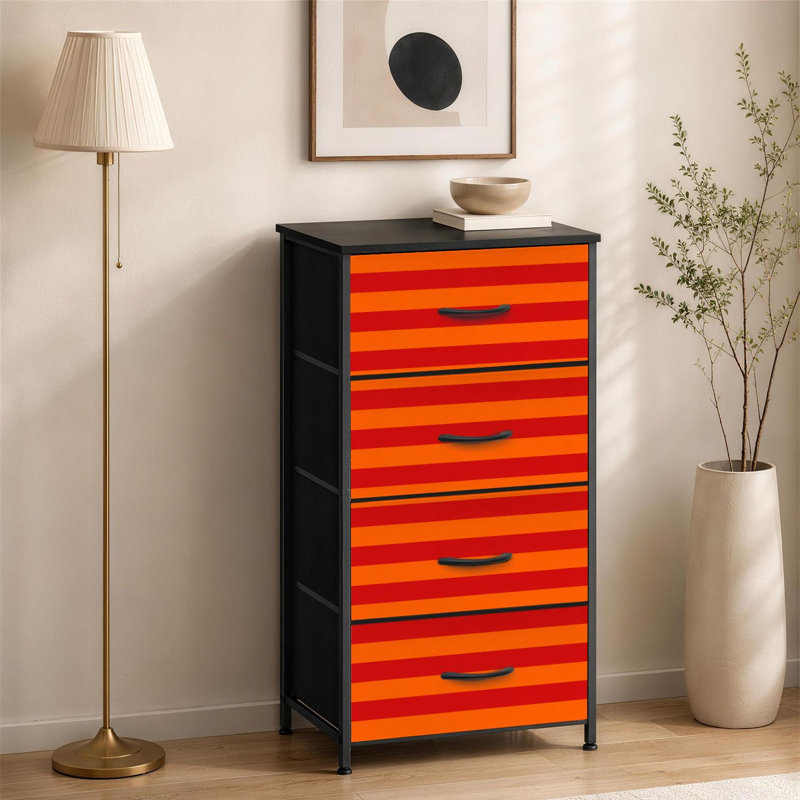Petite commode à 4 tiroirs pour la chambre à coucher, grande commode à rayures horizontales orange et rouge pour organisateurs de placard avec commode