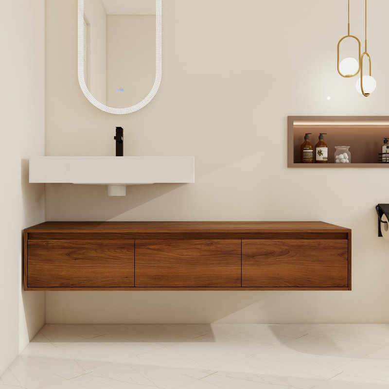 Ensemble de meuble-lavabo simple 60 po avec 3 tiroirs 60 po, Brun