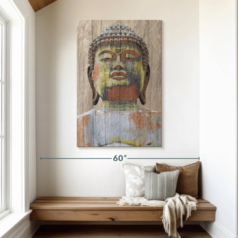 Adella Wooden Painted Buddha, 48" H x 32" W