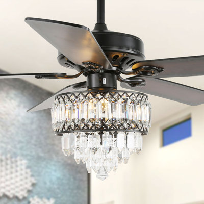 Baringer 52" 5 - Blade Glam Crystal Reversible Ceiling Fan with Light and Remote, DC Motor Ceiling Fan