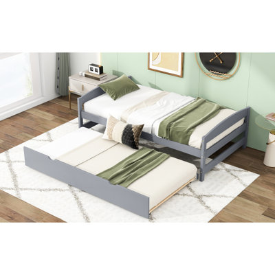 Lit plateforme simple avec lit gigogne, gris - Lit gigogne escamotable confortable pour la chambre à coucher Essential