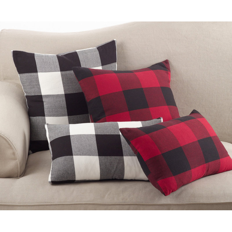 Plaid Cotton Throw Pillow, Black/White, Polyester/Polyfill