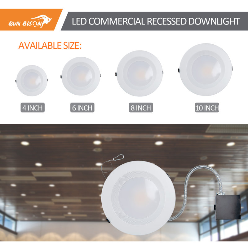 6-Inch White Aluminum LED Commercial Downlight with Adjustable Wattage