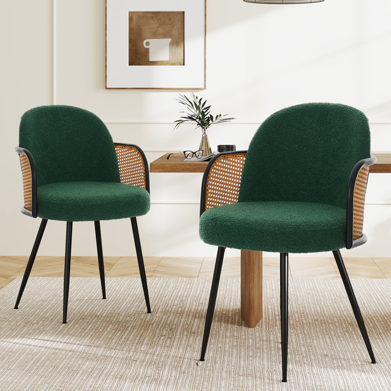 Boucle Upholstered Dining Chair, Green, 4