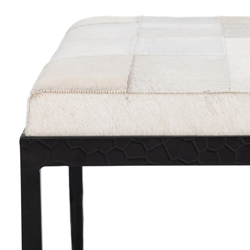 Achen Leather Hide Ottoman Bench, Ivory, 18.5" H x 60" W x 18" D