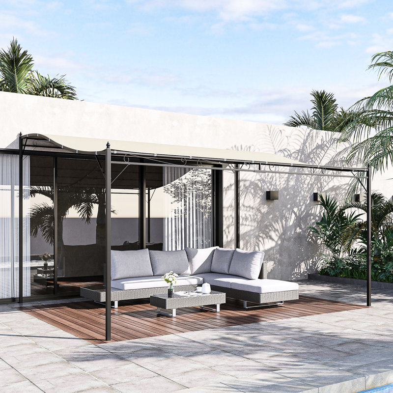 Pavillon de jardin pergola 10X13 Structure en acier, auvent. Blocage. Pour la cour, le jardin. Pavillon de jardin crème blanc 10 x 13. Abri de patio, blanc, drainage inclus