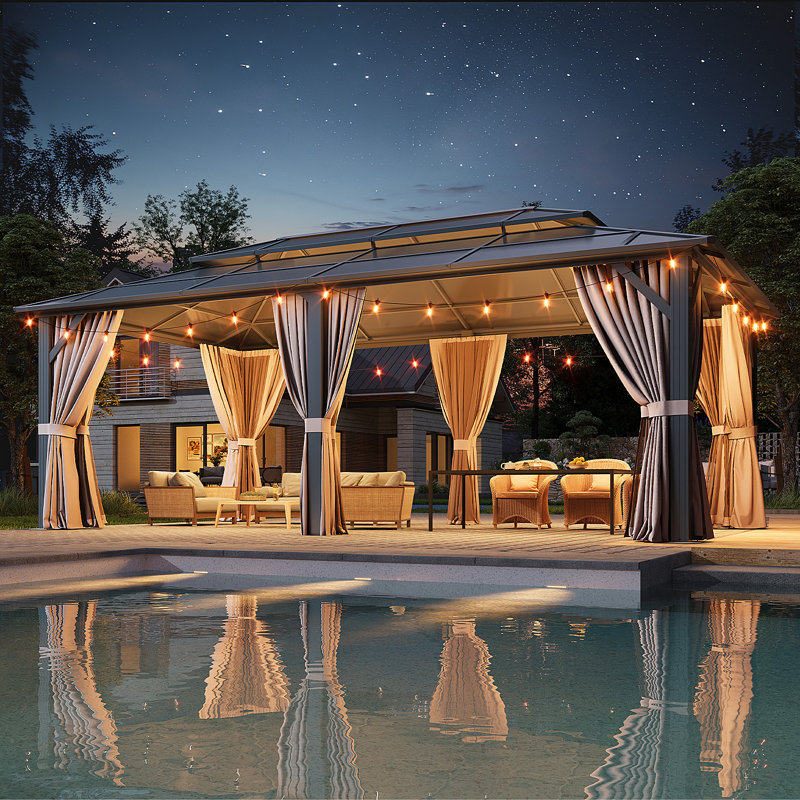 20 Ft. W X 12 Ft. D Double Roof Gazebo With String Lights