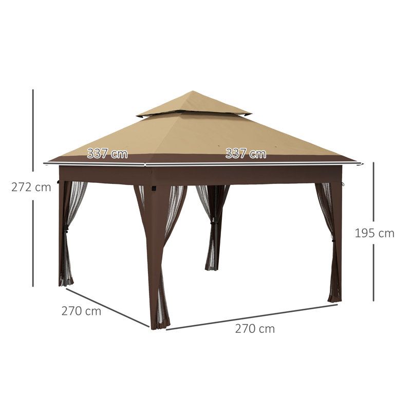 3m x 3m Steel Patio Gazebo, Khaki