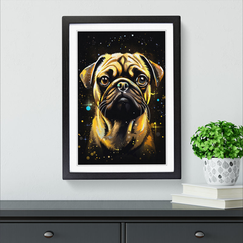 Pug Tachisme No.2 - Single Picture Frame Print on Wood, Black, 64" H x 46" W x 2" D