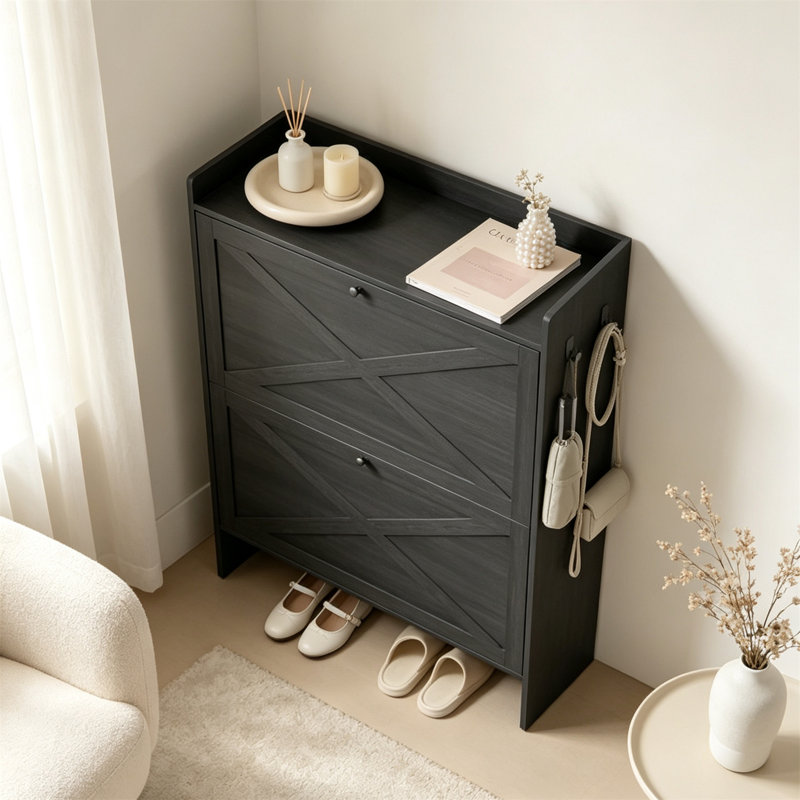 Armoire de rangement pour chaussures Farmhouse, Noir