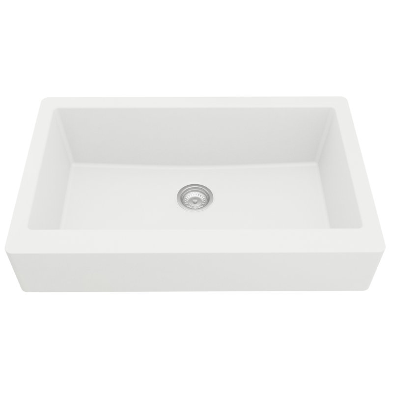 34'' L Single Bowl Quartz Kitchen Sink, Matte White
