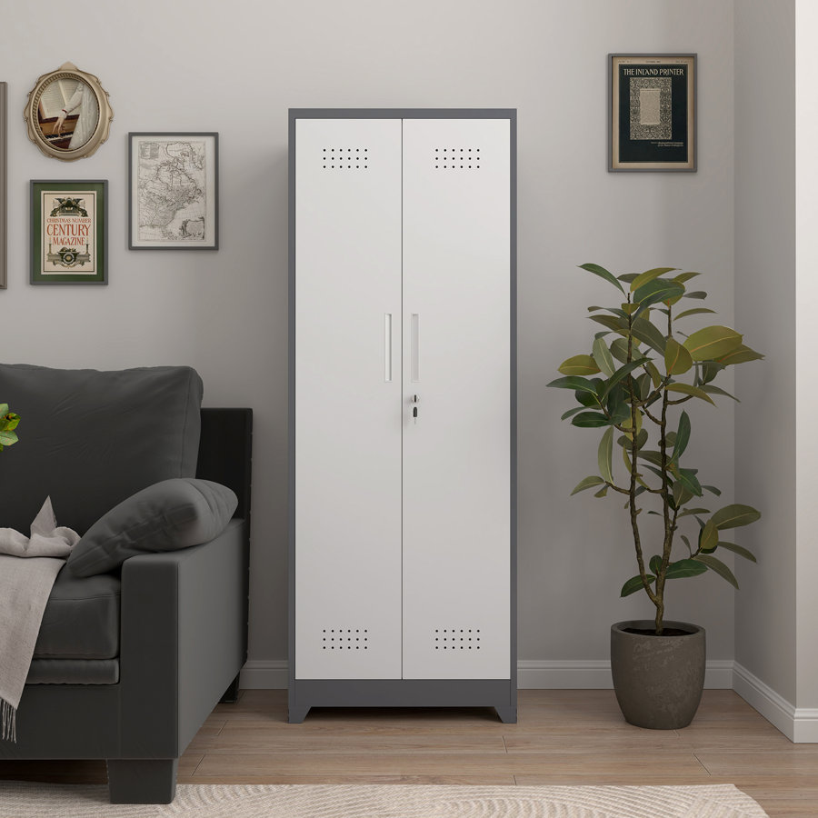 65"h Broom Closet Storage Cabinet, Utility Closet For Brooms And Mops, Cleaning Metal Storage Cabinet With Pegboard And Hanging Rod, Metal Cabinet With Doors And Adjustable Shelves,garage,grey