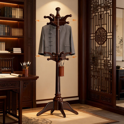Solid Wood Rotary Coat Rack Freestanding, 360° Rotating Heavy Duty Coat Hanger Stand With Multi-Directional Hooks And 2-Tier Design For Entryway, Bedroom, Office