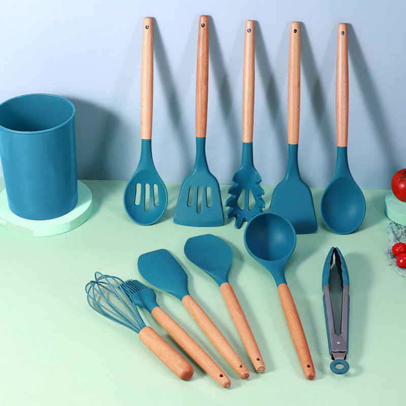 Ensemble d'ustensiles de cuisine en silicone 12 pièces, Bleu