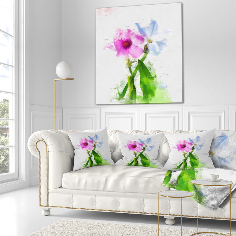 Coussin mallow et camomille floral, 16 po x 1 po, Coussin décoratif