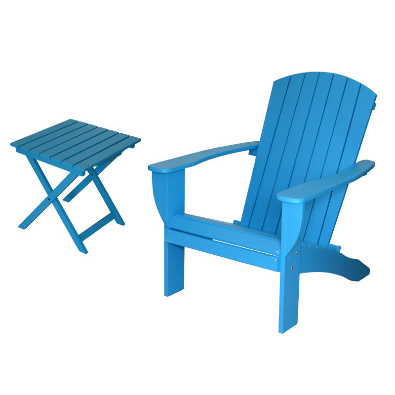 Pankow Cedar Outdoor Adirondack Chair With Table, Teal