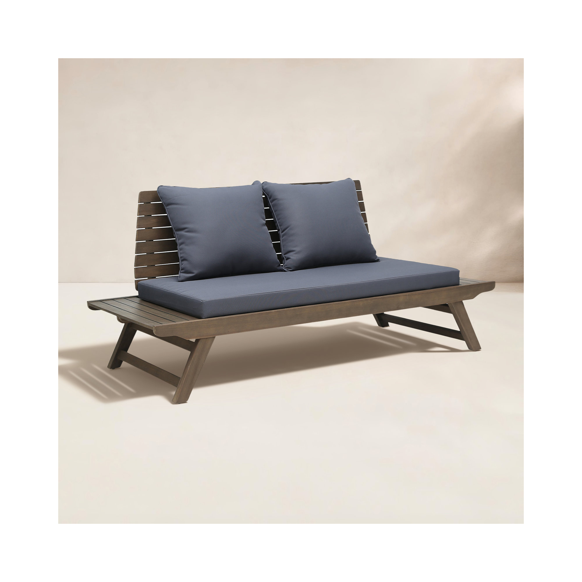 Lavinia 65'' Wide Straight Acacia Loveseat with Cushions, Gray Frame / Dark Gray Cushion