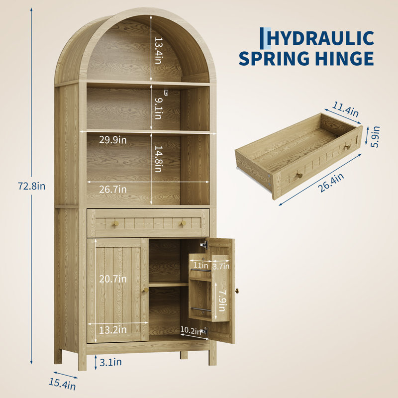 Armoire de rangement haute de style ferme moderne, 185 cm (73 po) – Meuble de rangement autoportant avec tiroir et étagères réglables – Idéale pour la cuisine, la salle à manger, le salon ou la chambre – Chêne