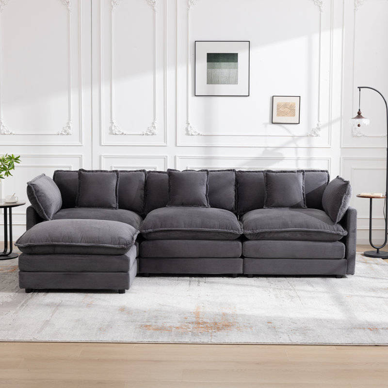  Shamill Chenille Cloud Sofa Couch with Ottoman – Extra-Plush 2-Layer Cushions with Adjustable Leg Heights for Comfort
