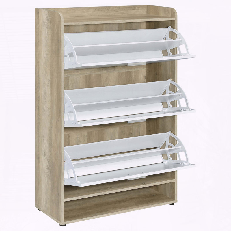 Armoire à chaussures en bois d'ingénierie à 3 niveaux Kyla - 49,75 po de hauteur, Blanc