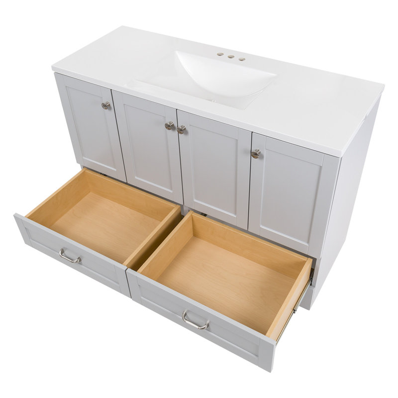 Emlyn 48" Single Bathroom Vanity with 3 Cabinets, 2 Drawers, and Cultured Marble Vanity Top, Pearl Gray
