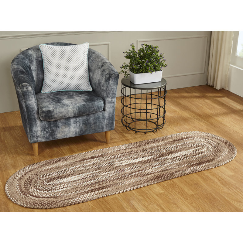 Emerson Abstract Braided Cotton Brown/Beige Area Rug, Oval 8' x 10'