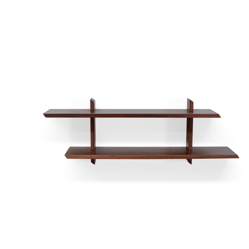 Ensemble de 2 tablettes décoratives en bois massif noyer, H 13,5 po x l 40 po x P 7 po, Brun
