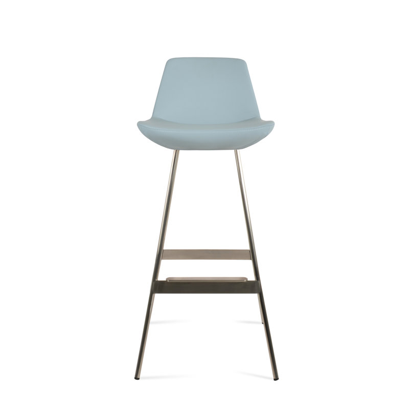 Tabouret Pera Balat, Acier Inoxydable, Similicuir PPM bleu ciel, Tabouret de comptoir (siège d'une hauteur de 24 p