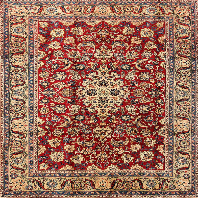 Tapis oriental rouge / brun clair / noir Aneurin, Carré 8 pi