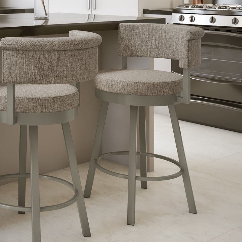 Highgate Swivel Upholstered Counter Stool, Matte Light Gray, Counter Stool (26.75” Seat Height), Beige/Brown Polyester