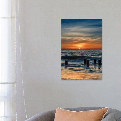 USA, New Jersey, Cape May National Seashore. Sunrise on winter shoreline. 1 Piece Wrapped Canvas Wall Art