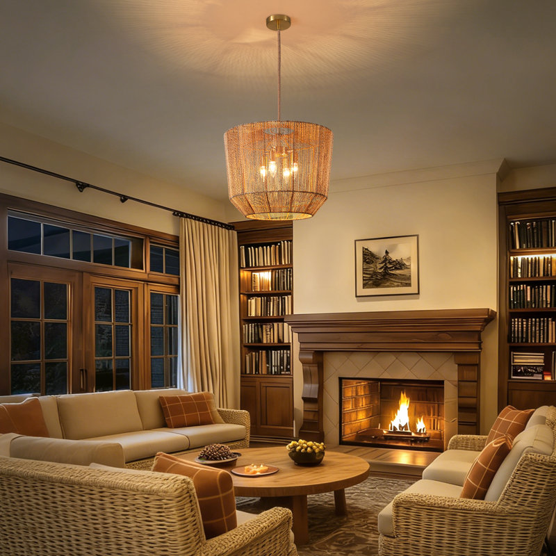 4 - Light Dimmable Rattan Lantern Chandelier