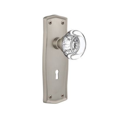 Double poignée de porte en cristal rond avec plaque longue serrure Prairie