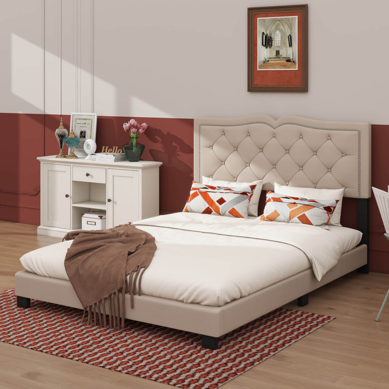 Base de lit tapissier luxueux, Beige