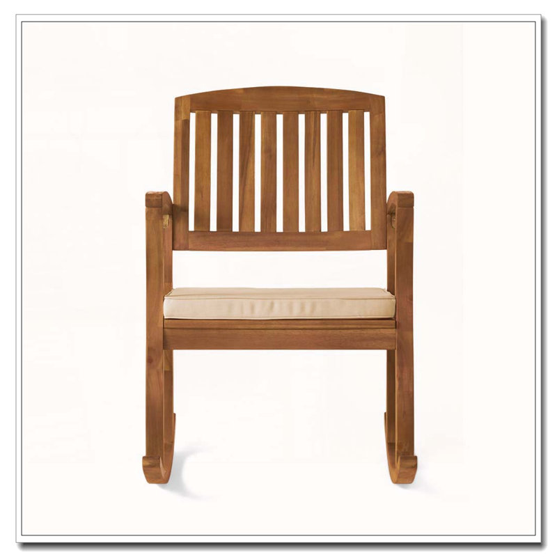 Chaise berçante d'extérieur en bois d'acacia avec coussins