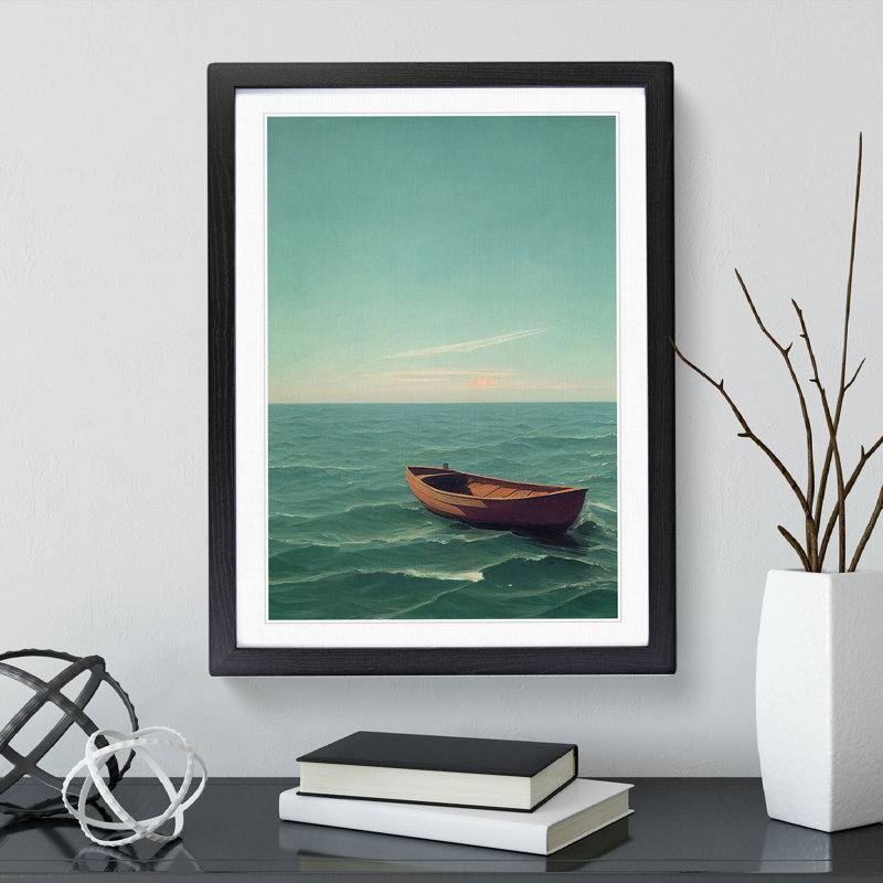 Vacant Boat On The Sea - Single Picture Frame Painting, 34cm H x 25cm W x 2cm D, Black 