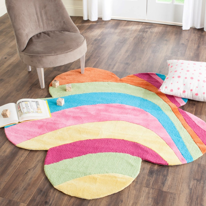 Tapis rayé multicolore touffeté à la main Lucas, Nouveauté de 8 pi