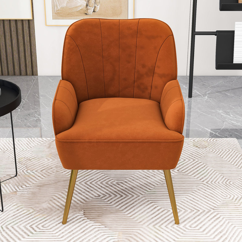Uda Velvet Upholstered Armchair for Living Room, Orange Velvet