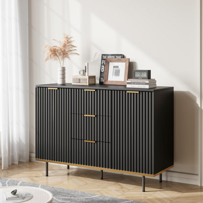 Buffets et buffets, armoire cannelée, 2 portes et 3 tiroirs, buffet décoratif - armoire élégante idéale pour le rangement de la salle à manger et de la cuisine 47,2 pouces