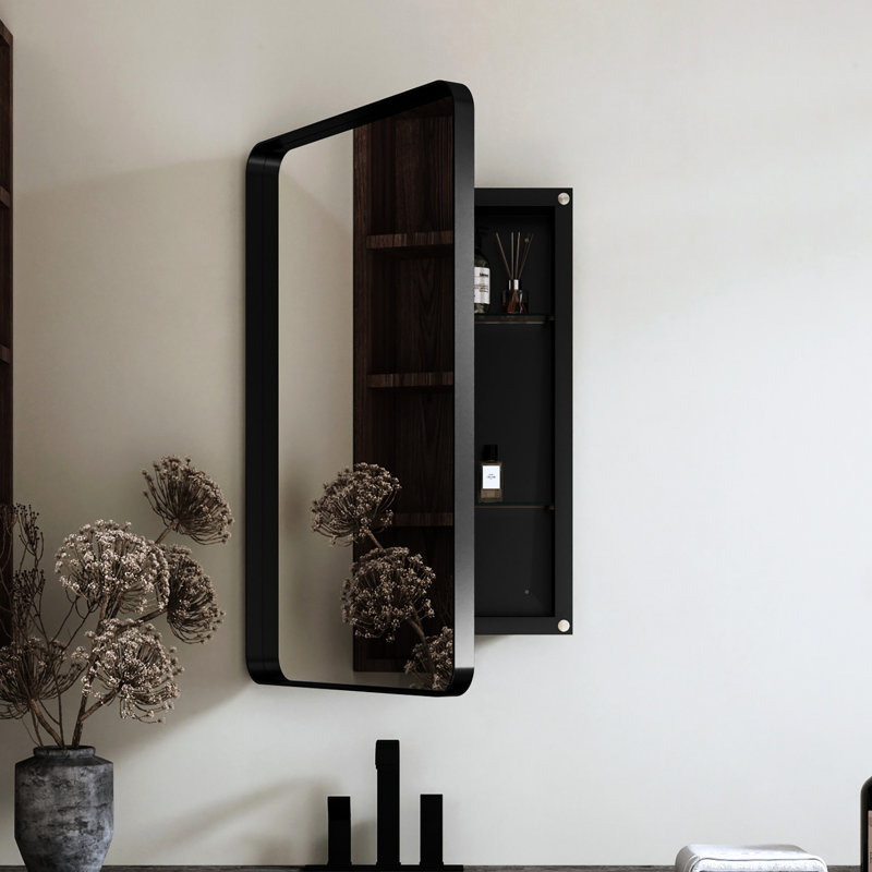 20X30 Inch Recessed Black Metal Framed Medicine Cabinet With Mirror And Adjustable Shelves For Bathroom - Fashionable, , , Fog, Corrosion, -Proof Attribute Stylish, Option